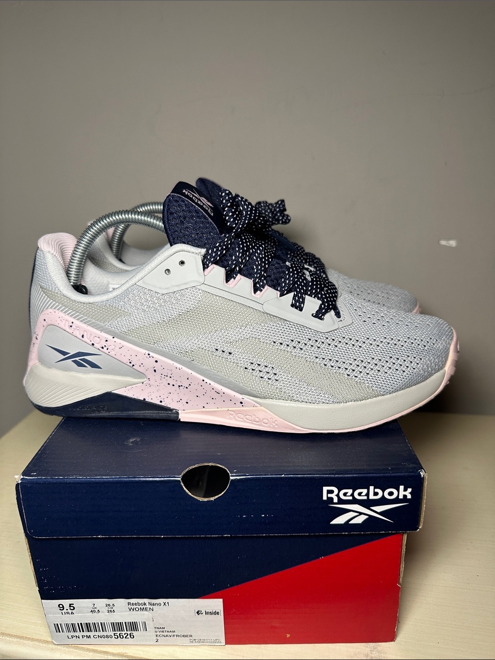 Reebok Women's Nano x1 New Light Gray, Pink & Navy Athletic Sneakers